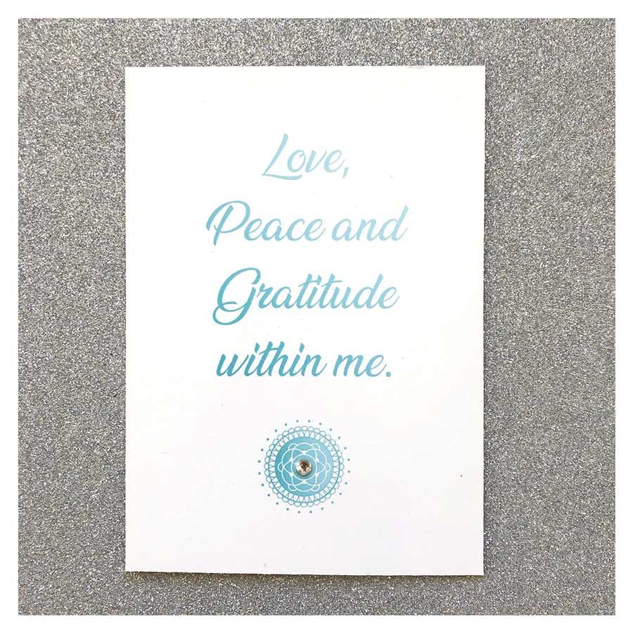 Affirmationskarte Love Peace and Gratitude within me