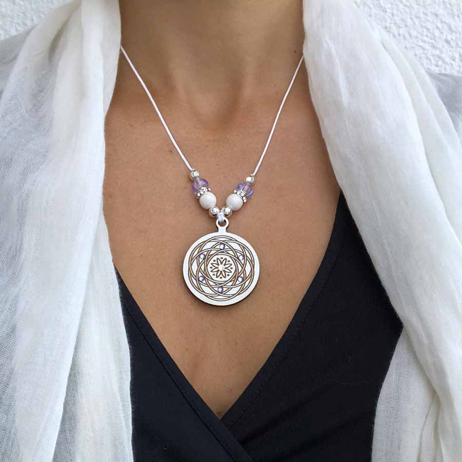 Wood Necklace Stainless Steel Acrylic Necklace Mandala Necklace Silver Necklace Modern necklace Modern Jewelry Hypoallergenic Jewelry