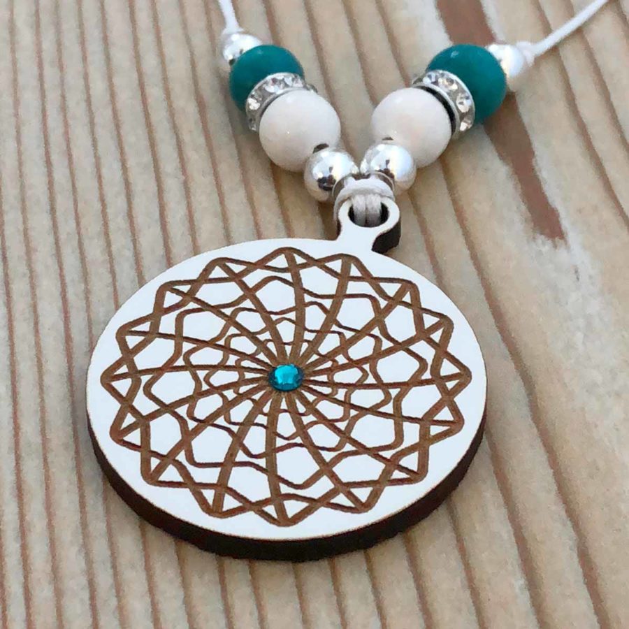 Mandala Pendant Wood with Swarovski Crystal Handmade in Portugal